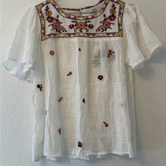 Floral Embroidered White Blouse Lightweight Size Small - Picture 1 of 9
